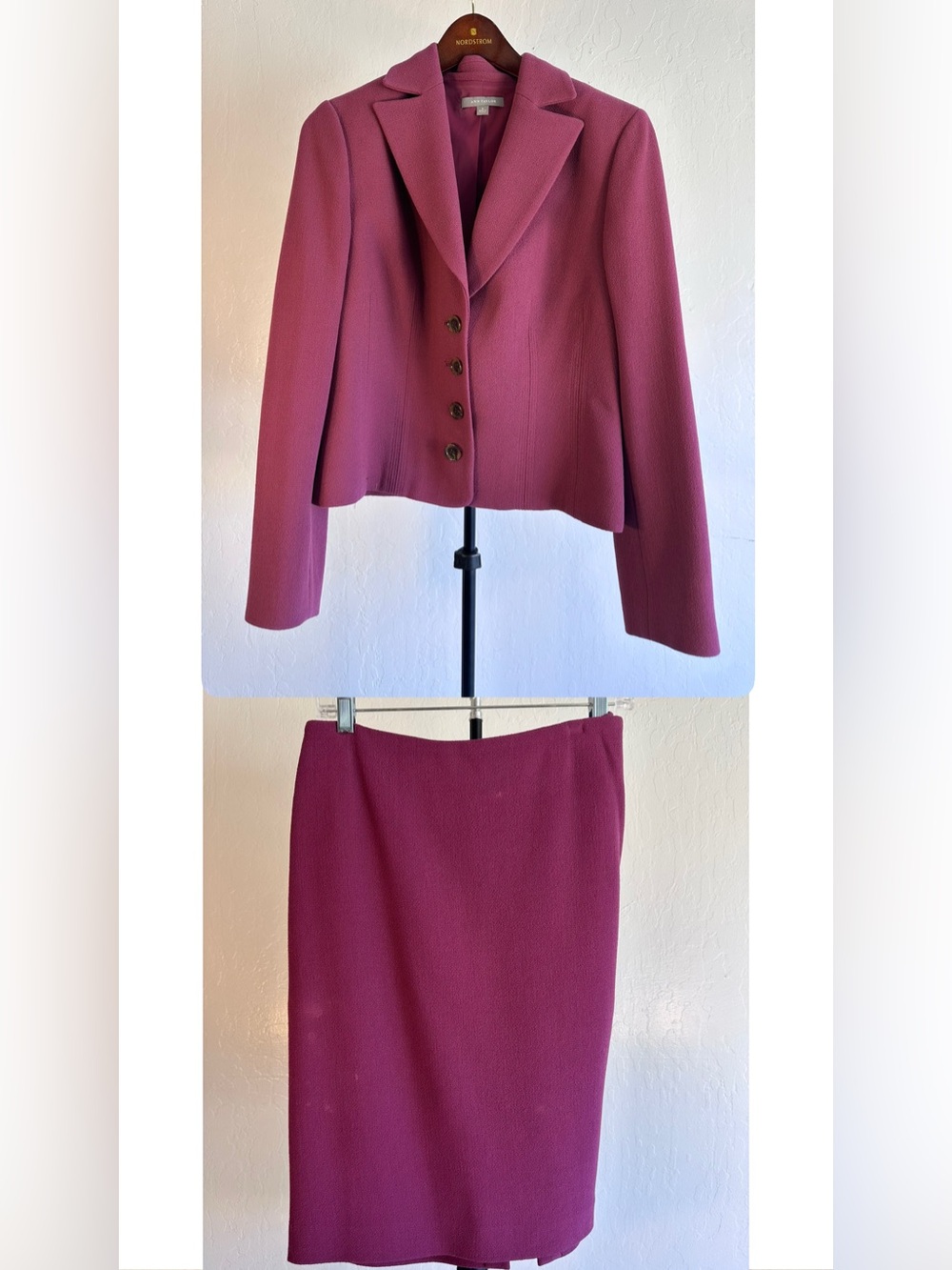 Ann Taylor Raspberry-Magenta Pencil Skirt Suit